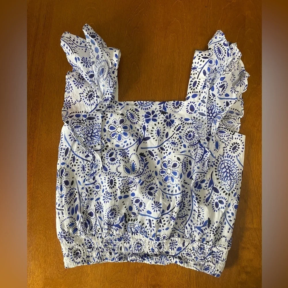 Aqua Girls Frilled Blue and White Tank Top Size Large